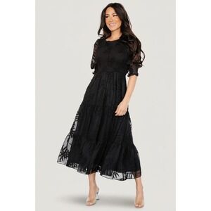 Baltic Born Cottagecore Nellie Smocked Tiered Midi Dress Black M Modest Feminine